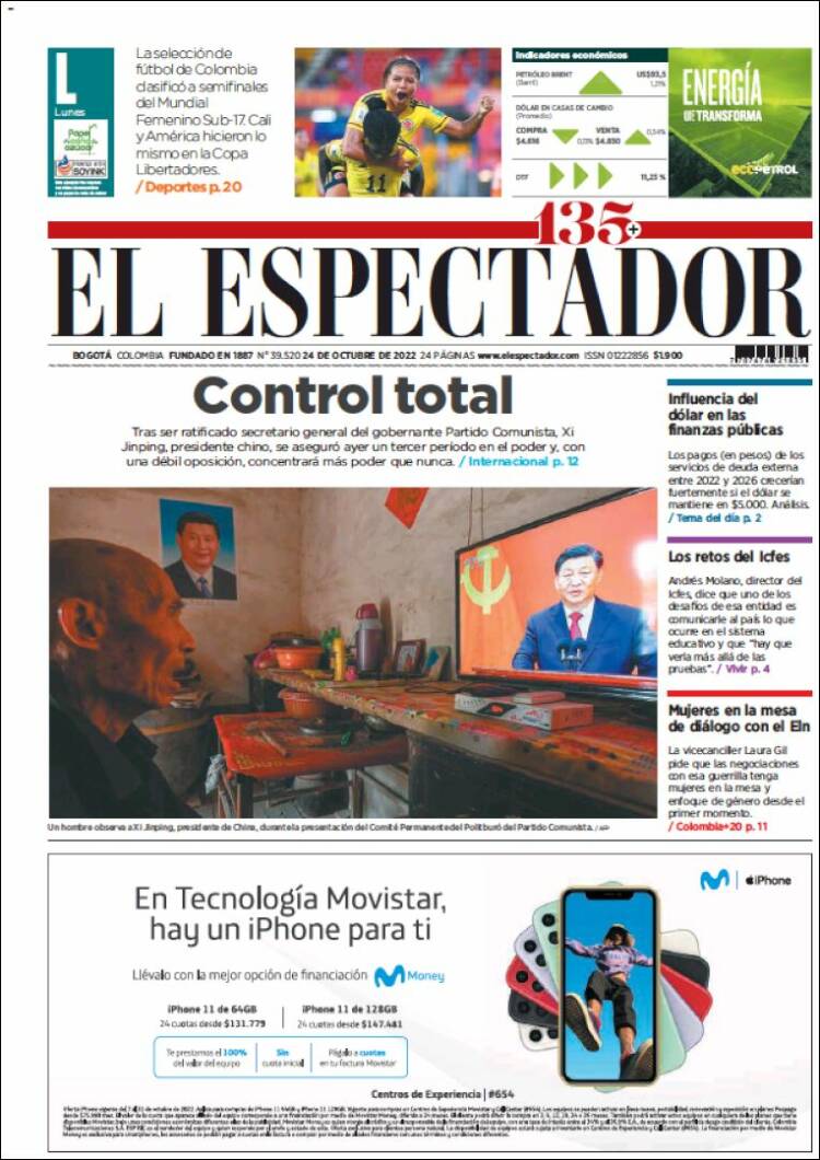 Portada de El Espectador (Colombia)
