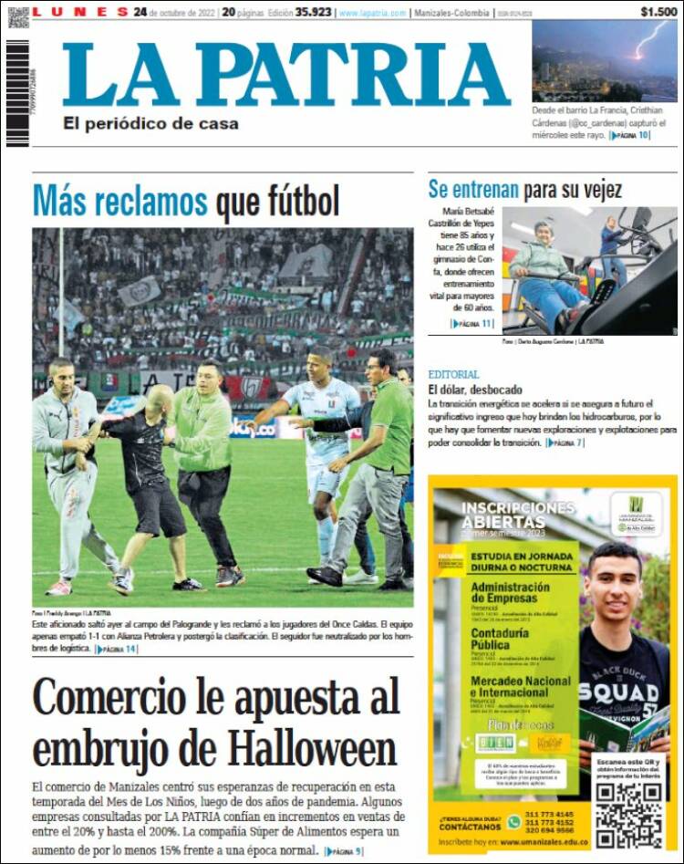 Portada de La Patria (Colombia)