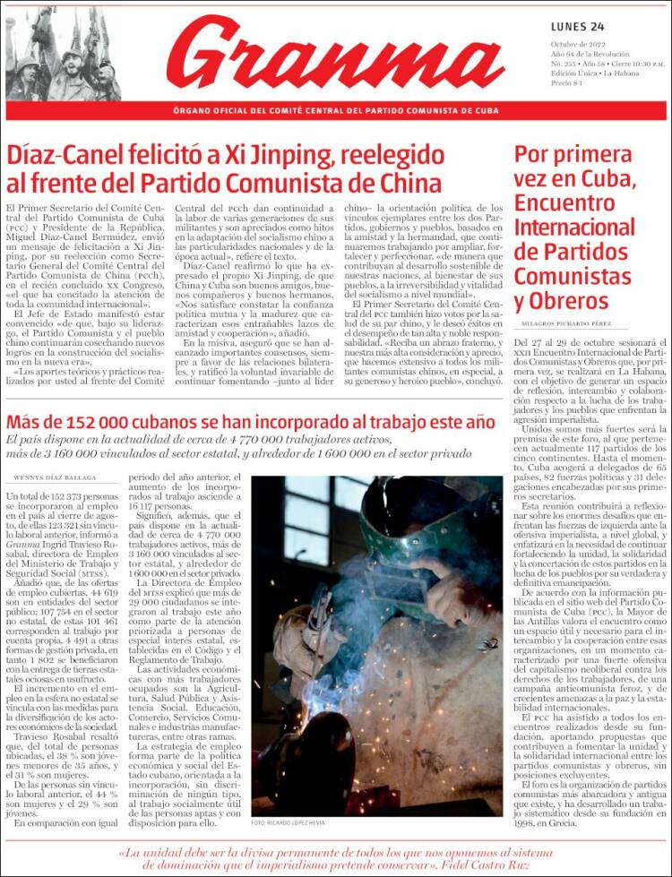 Portada de Granma (Cuba)