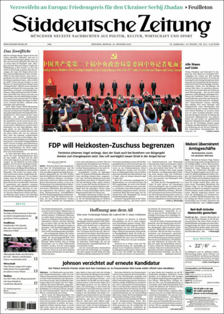 Portada de Sueddeutsche (Alemania)