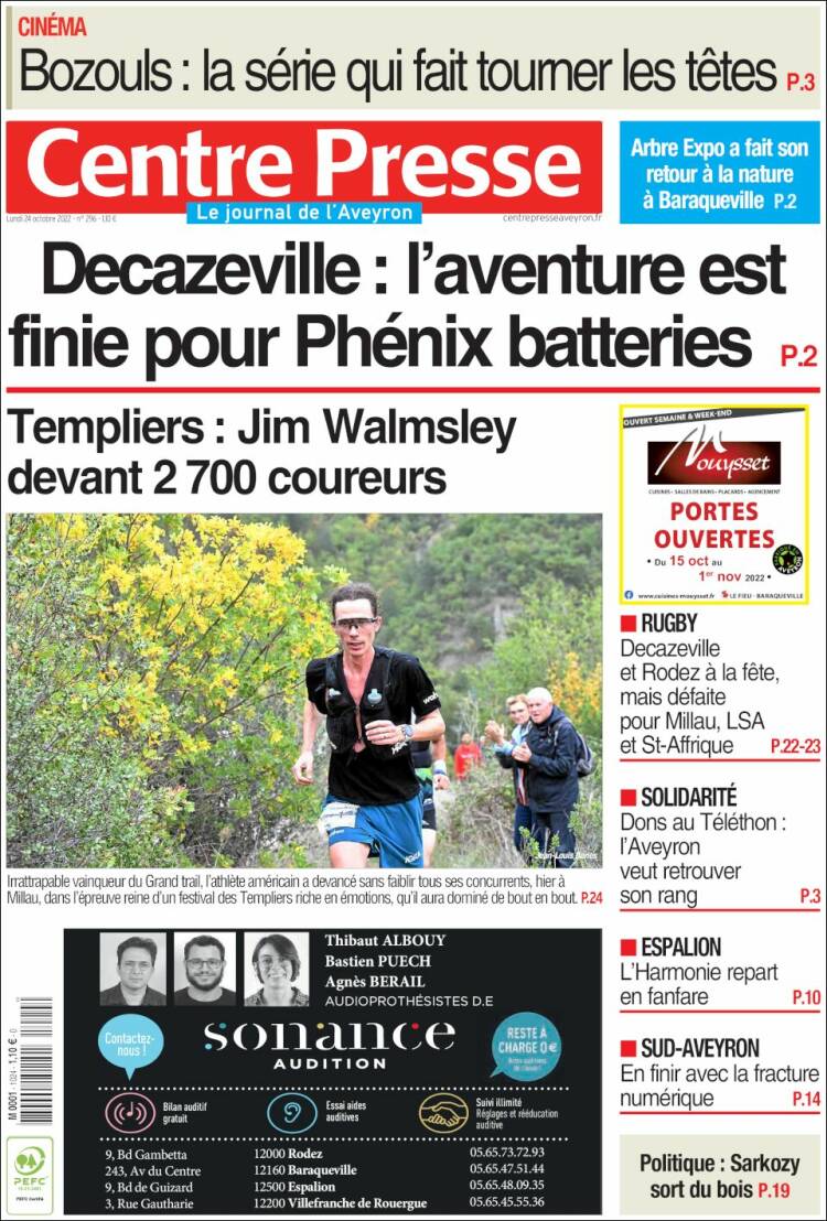 Portada de Centre Presse (Francia)