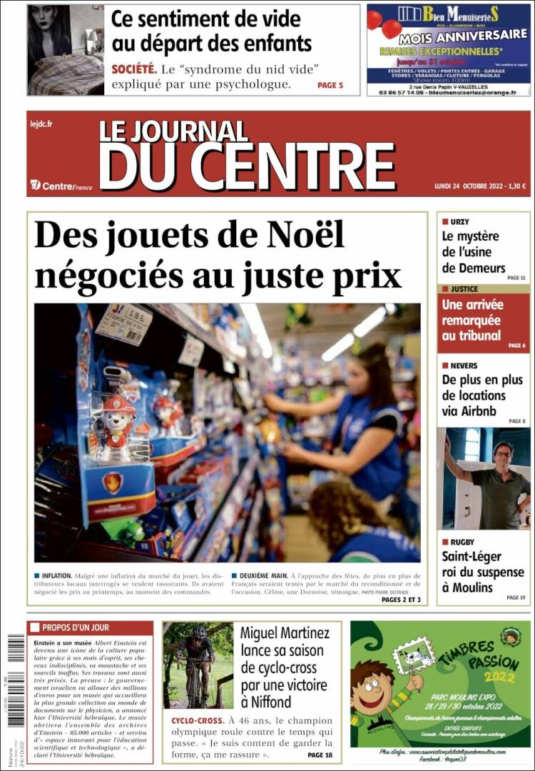 Portada de Le Journal du Centre (Francia)