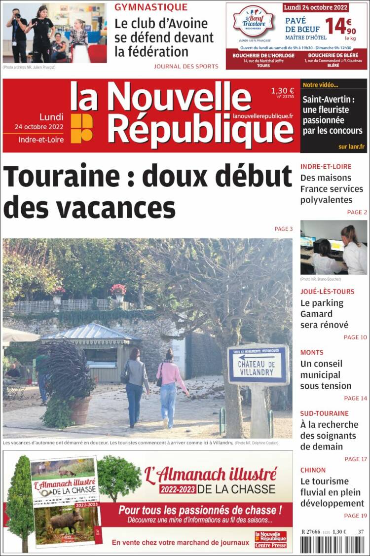 Portada de La Nouvelle Republique (Francia)