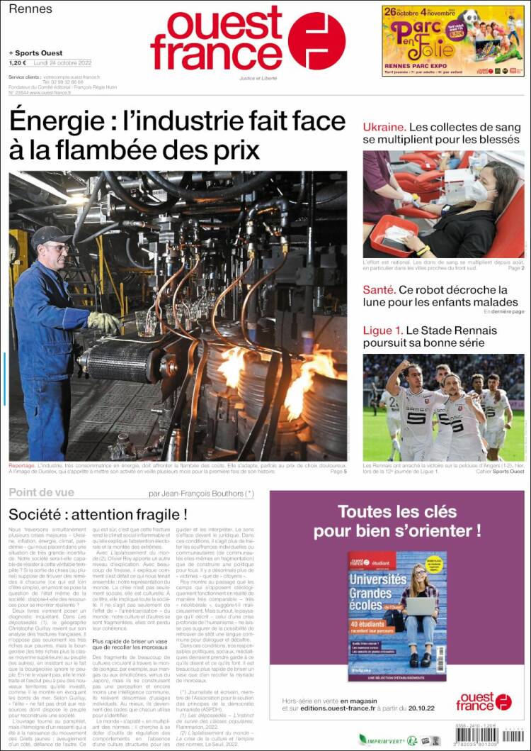 Portada de Ouest France (Francia)