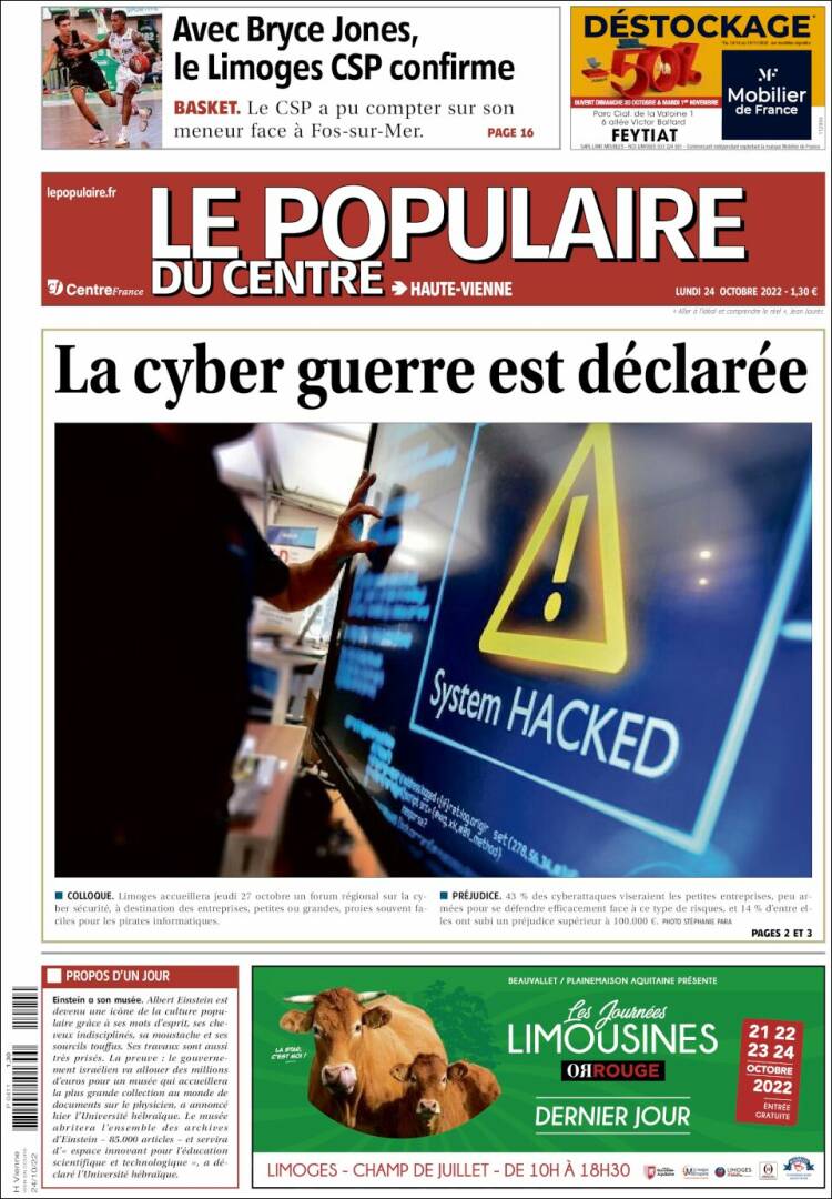 Portada de Le Populaire du Centre (Francia)