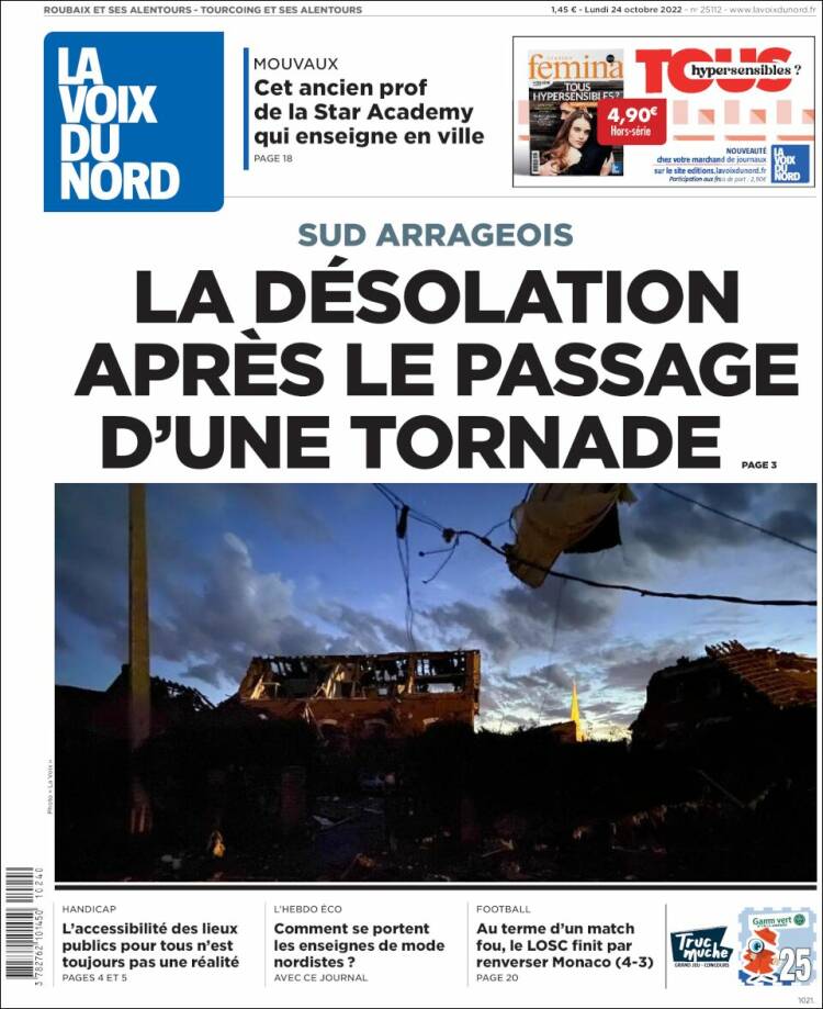 Portada de La Voix du Nord (Francia)
