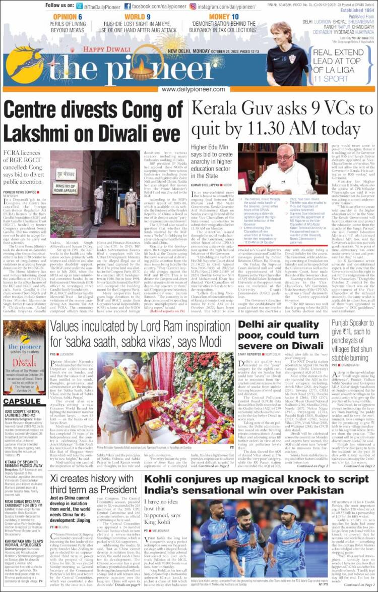 Portada de The Pioneer (India)