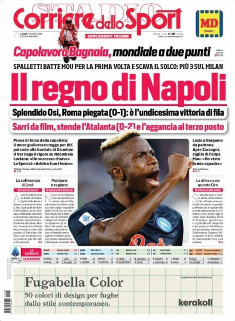 Portada de Corriere dello Sport (Italia)
