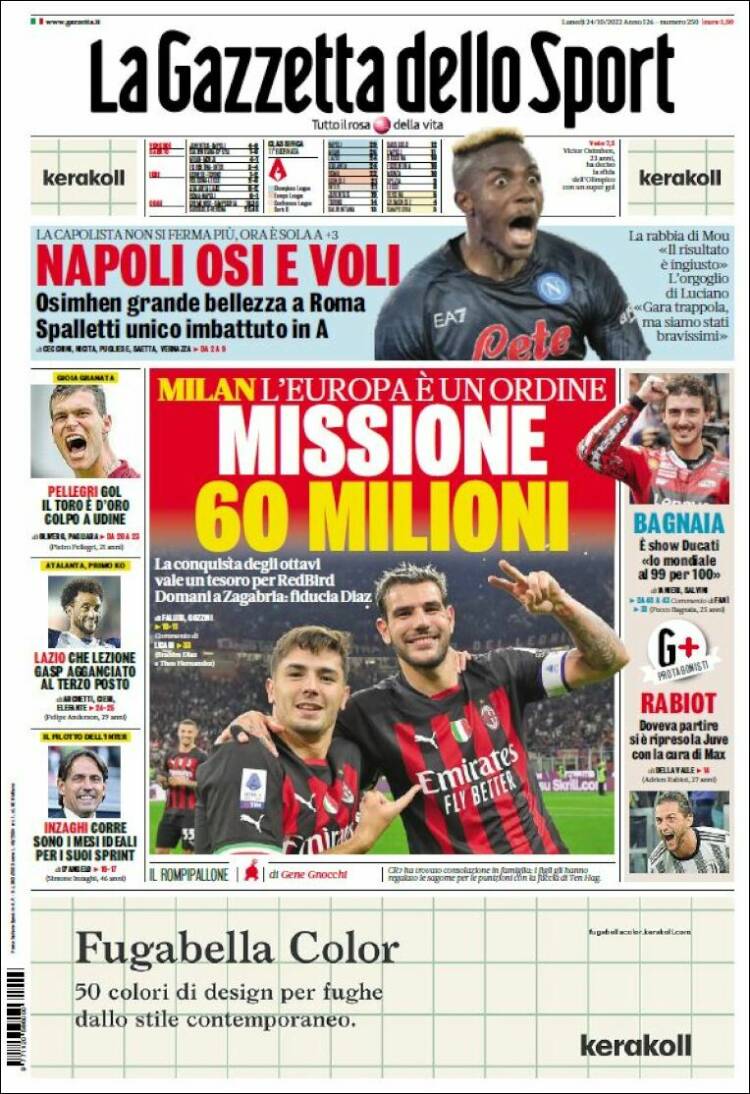 Portada de La Gazzetta dello Sport (Italia)