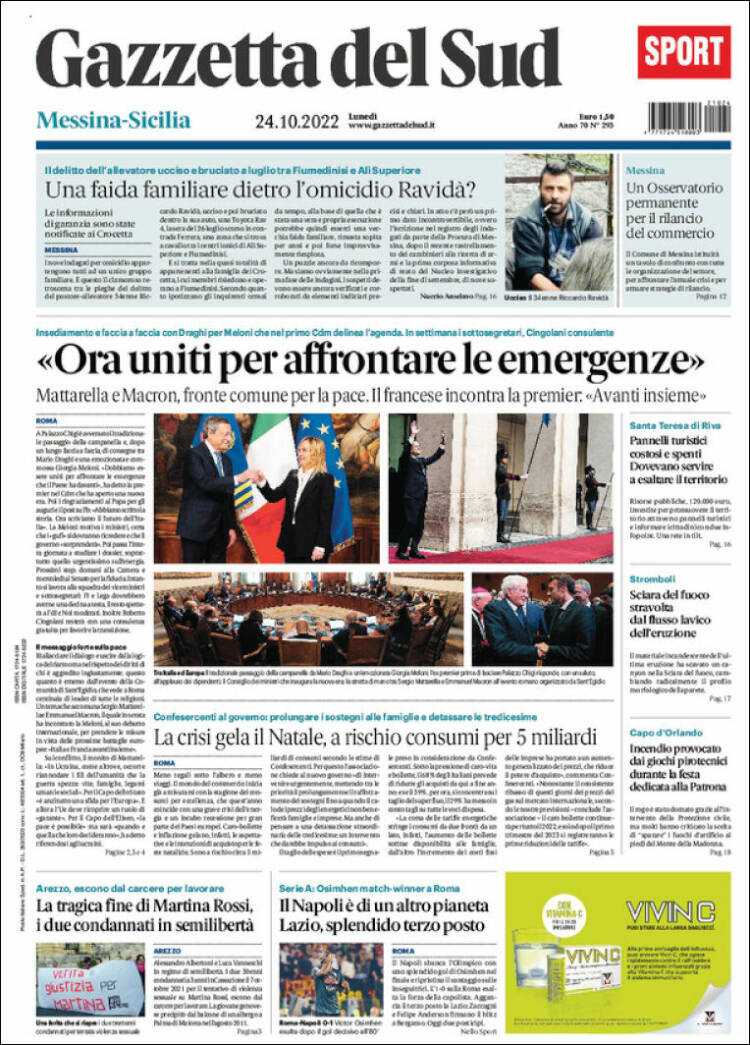 Portada de Gazzetta del Sud (Italia)