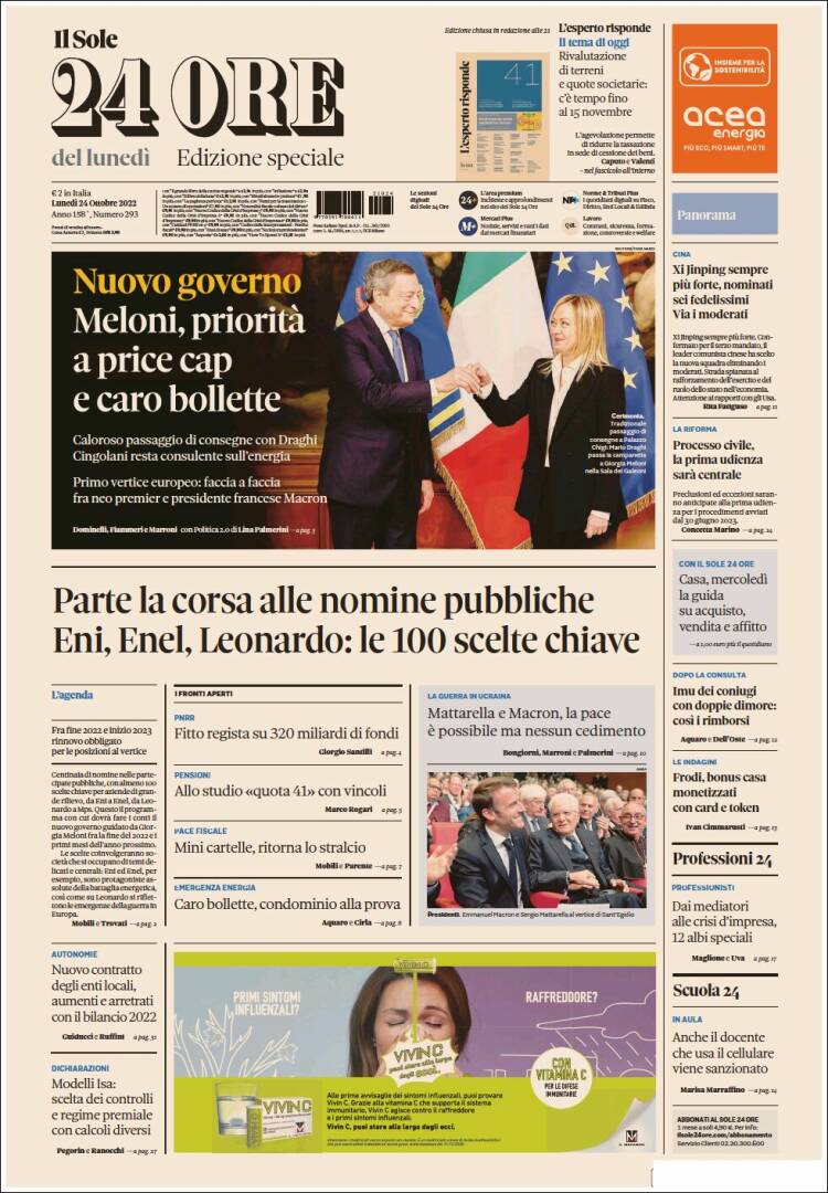 Portada de Il Sole 24 ORE (Italia)