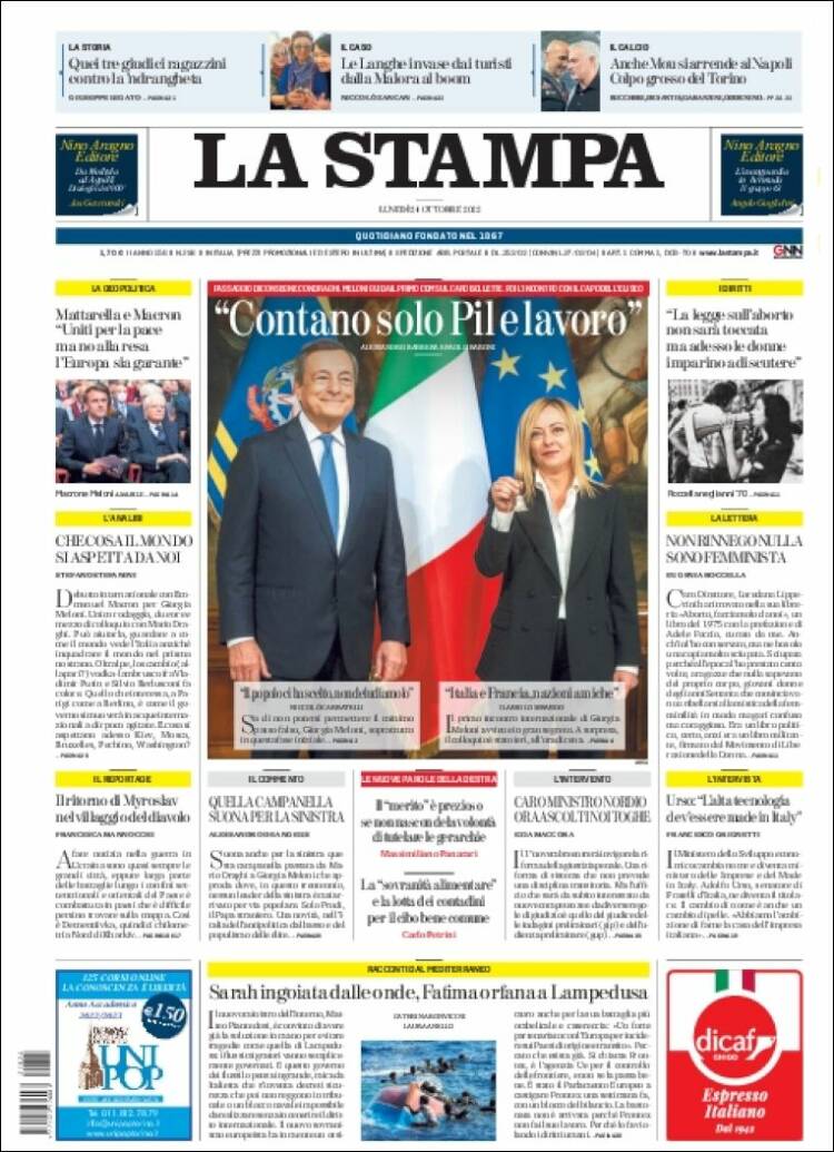 Portada de La Stampa (Italia)
