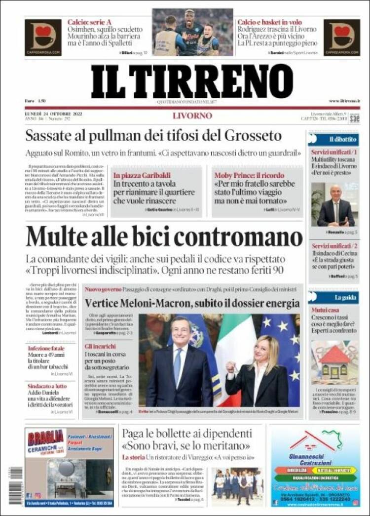Portada de Il Tirreno (Italia)