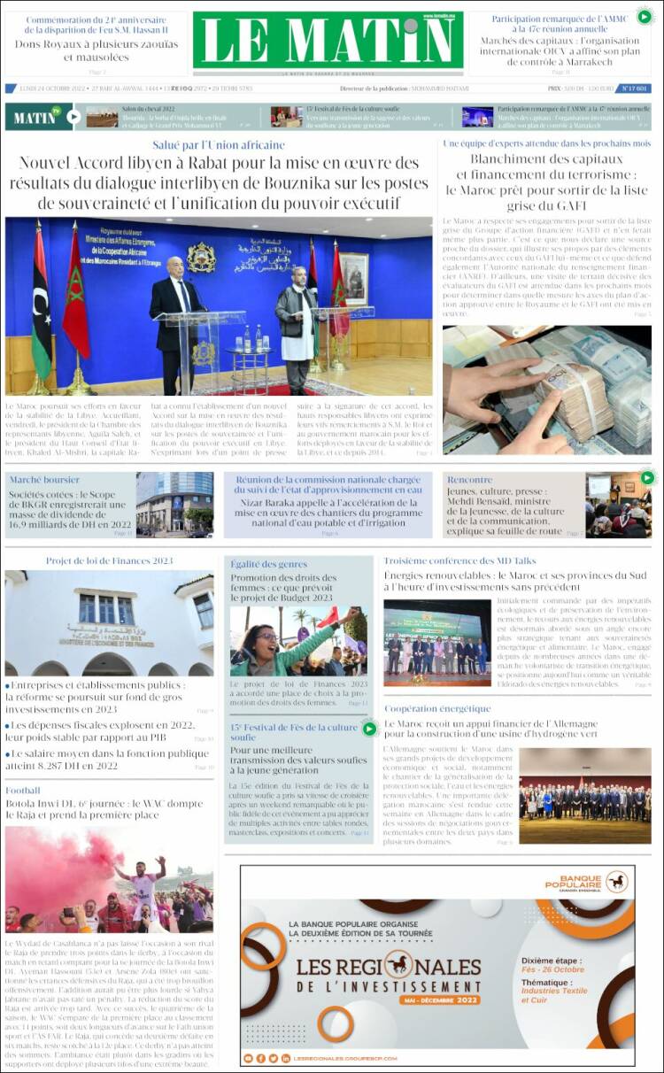 Portada de Le Matin (Marruecos)