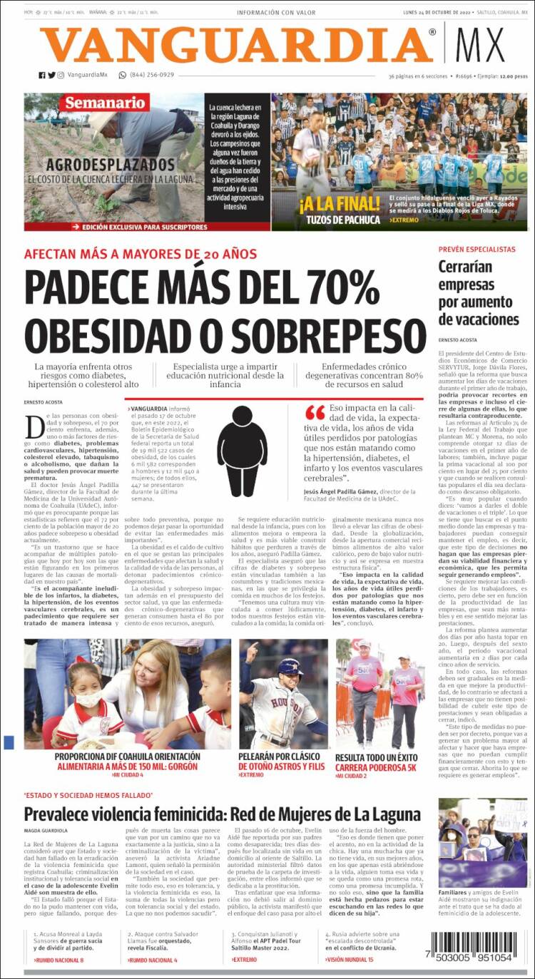 Portada de Vanguardia (México)