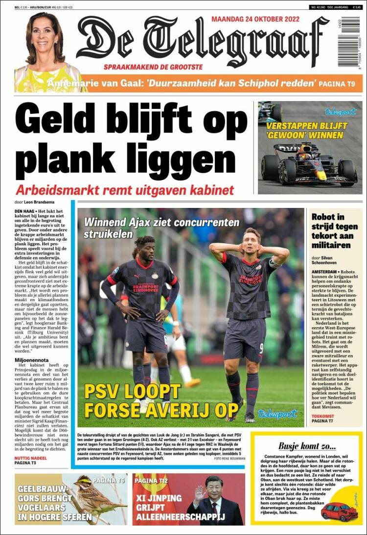 Portada de De Telegraaf (Pa&iacute;ses Bajos)