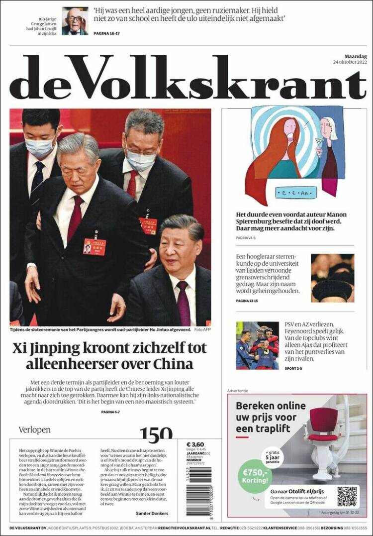 Portada de De Volkskrant (Pa&iacute;ses Bajos)