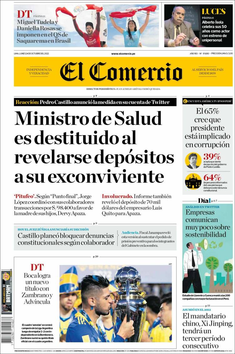 Portada de El Comercio (Per&uacute;)