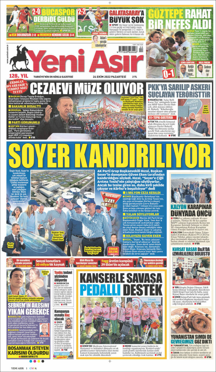 Portada de Yeni Asır (Turqu&iacute;a)