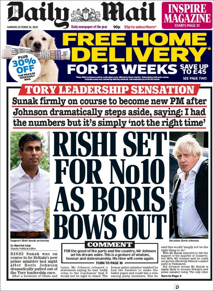 Portada de Daily Mail (Reino Unido)