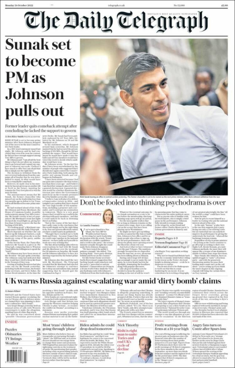 Portada de Daily Telegraph (Reino Unido)