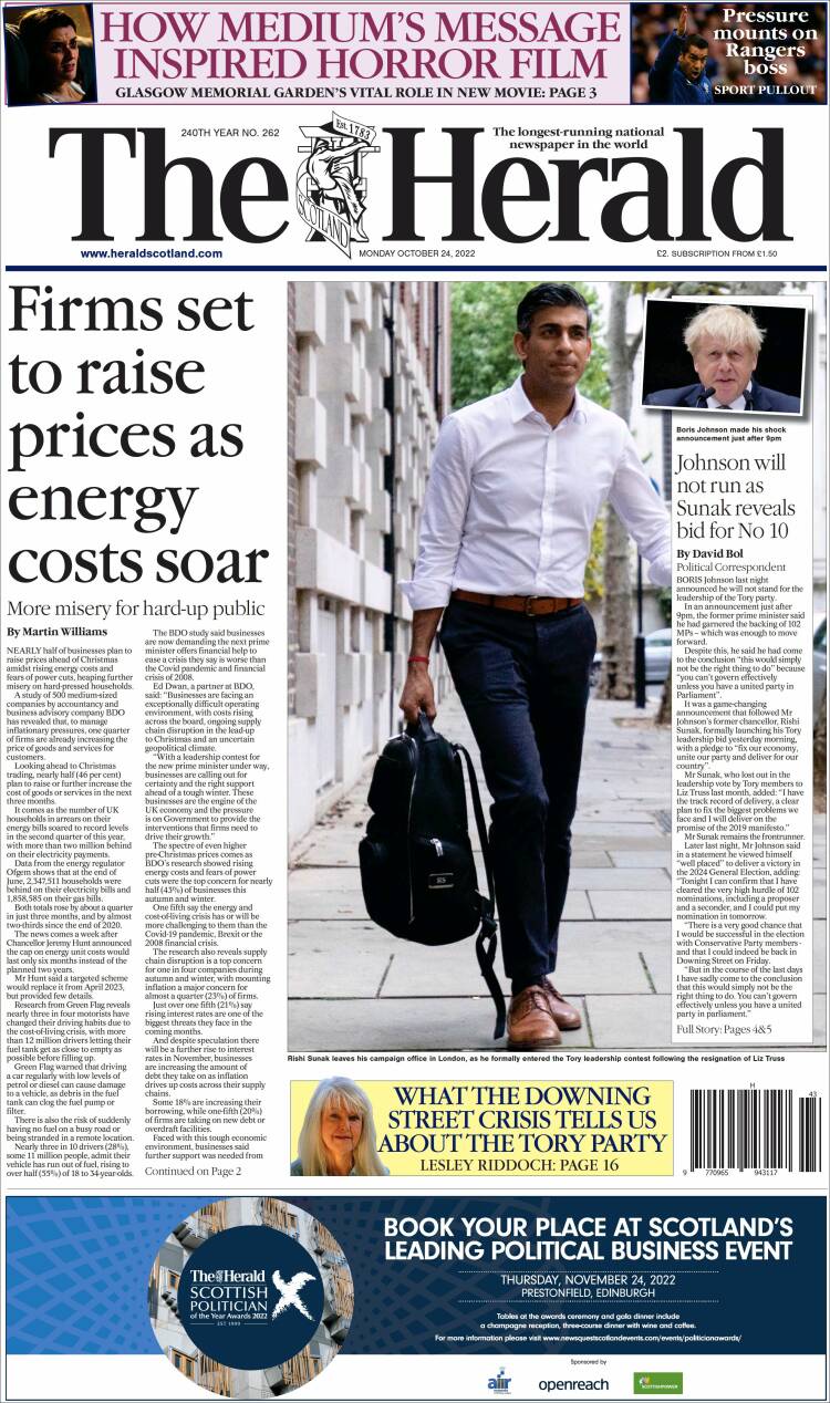 Portada de The Herald (Reino Unido)