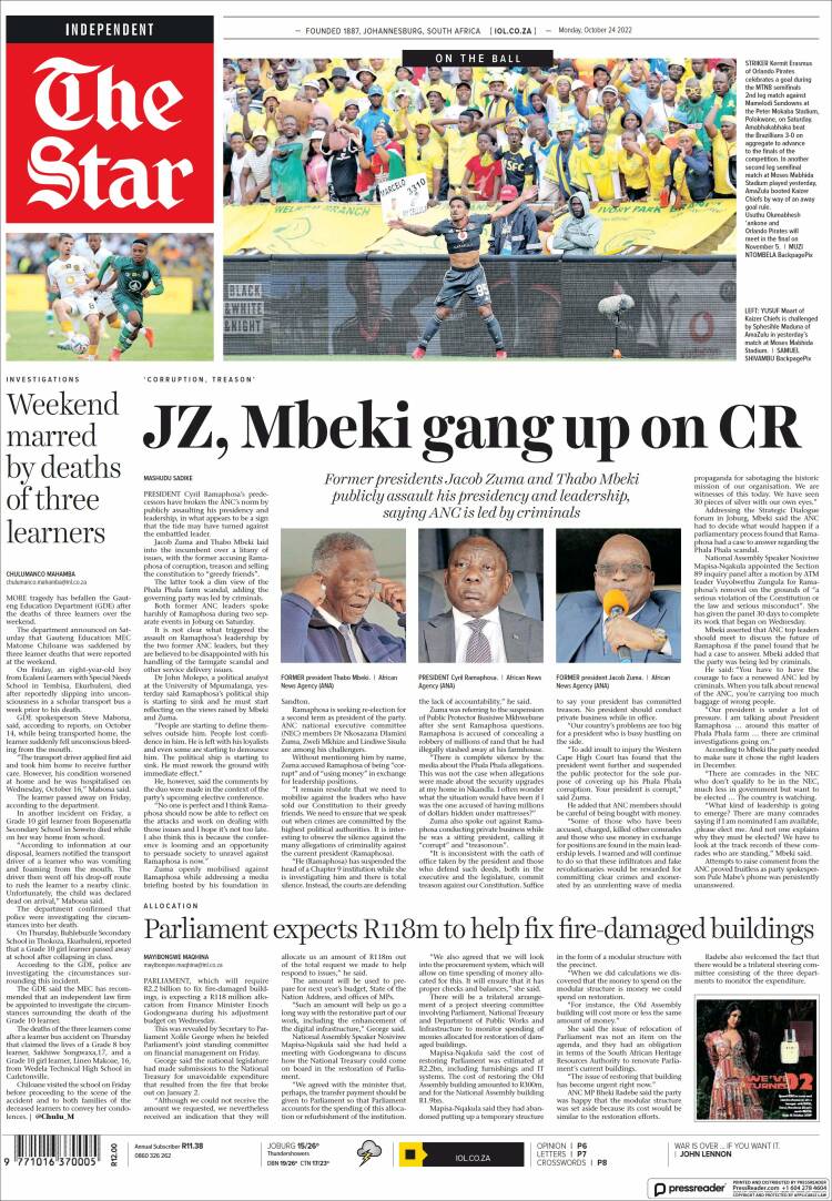 Portada de The Star (Sud&aacute;frica)