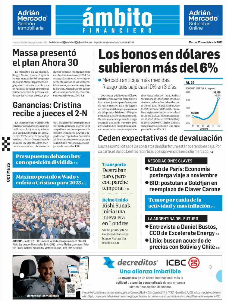 Portada de Diario Ambito Financiero (Argentina)