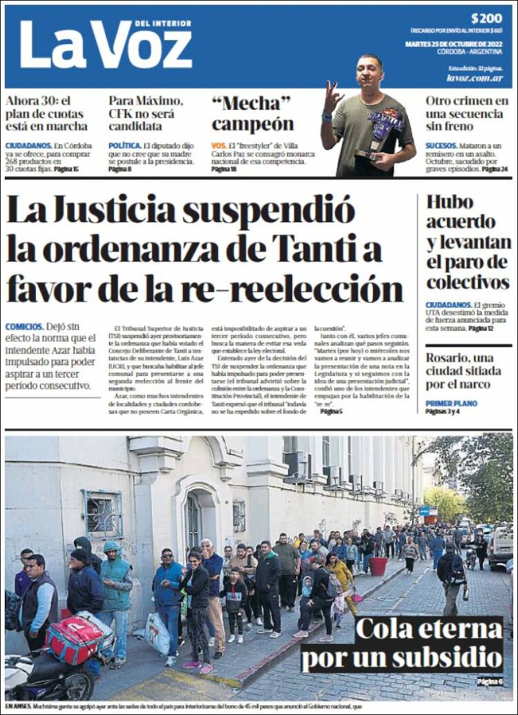 Portada de La Voz del Interior (Argentina)