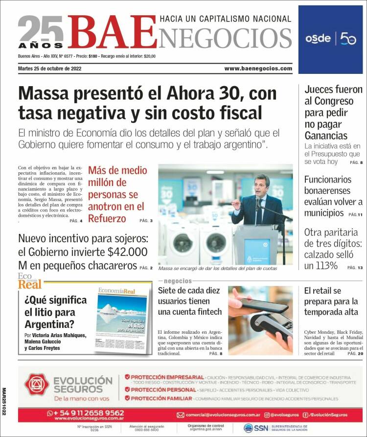 Portada de Buenos Aires Económico (Argentina)