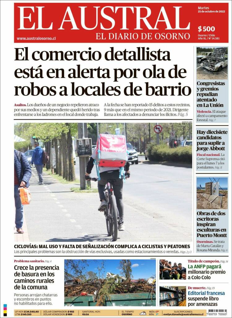 Portada de El Austral de Osorno (Chile)