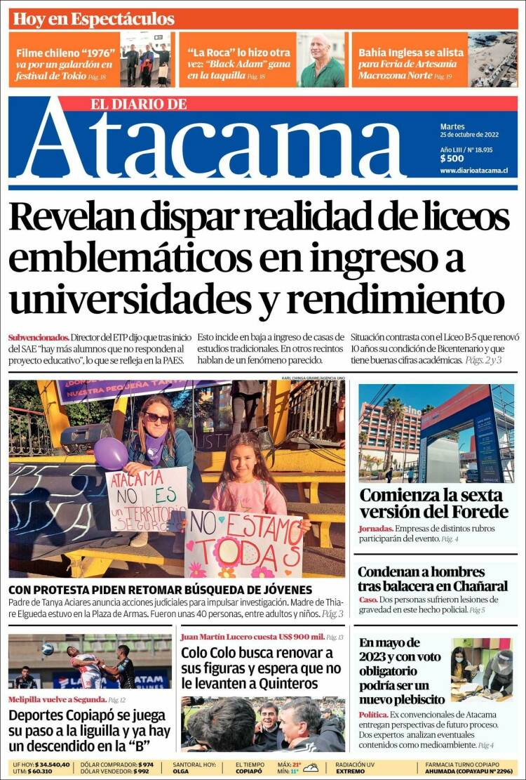 Portada de Diario de Atacama (Chile)