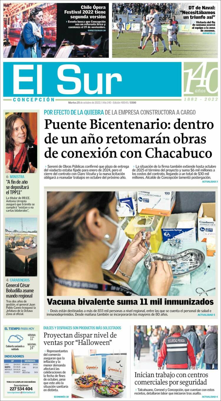 Portada de El Sur (Chile)