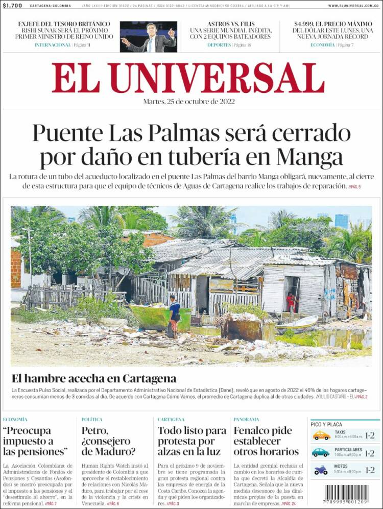 Portada de El Universal (Colombia)