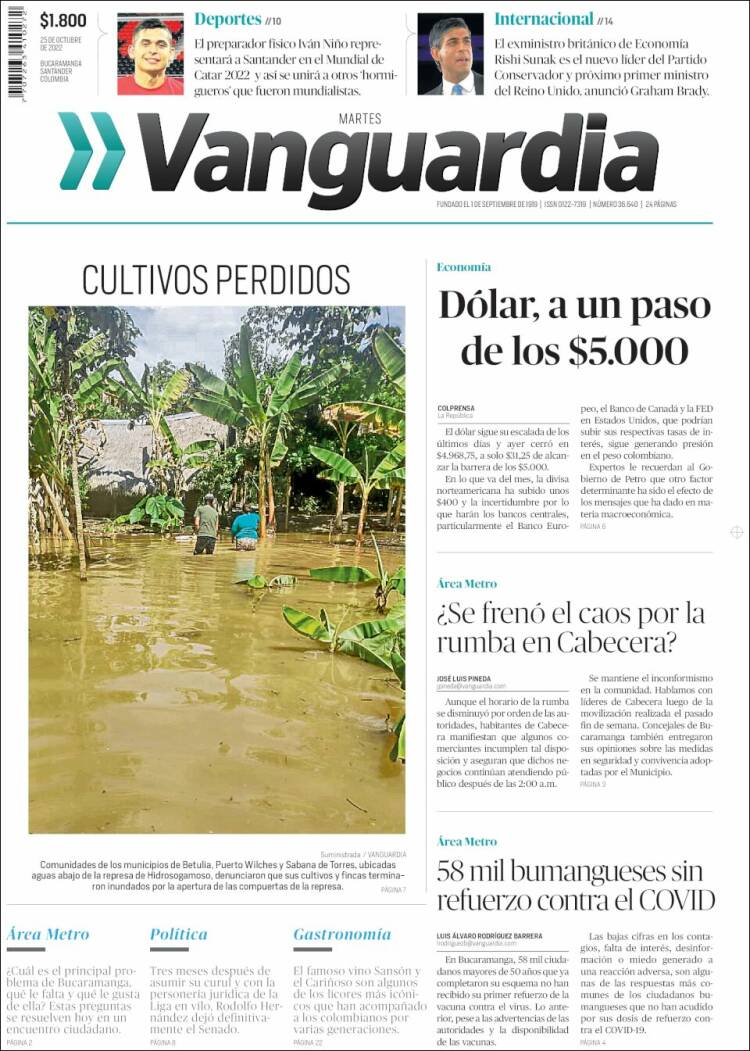 Portada de Vanguardia Liberal (Colombia)