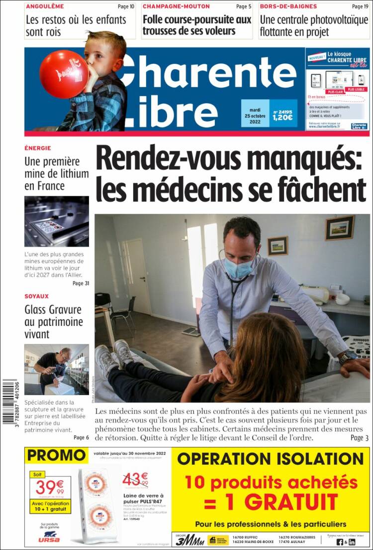 Portada de Charente Libre (Francia)