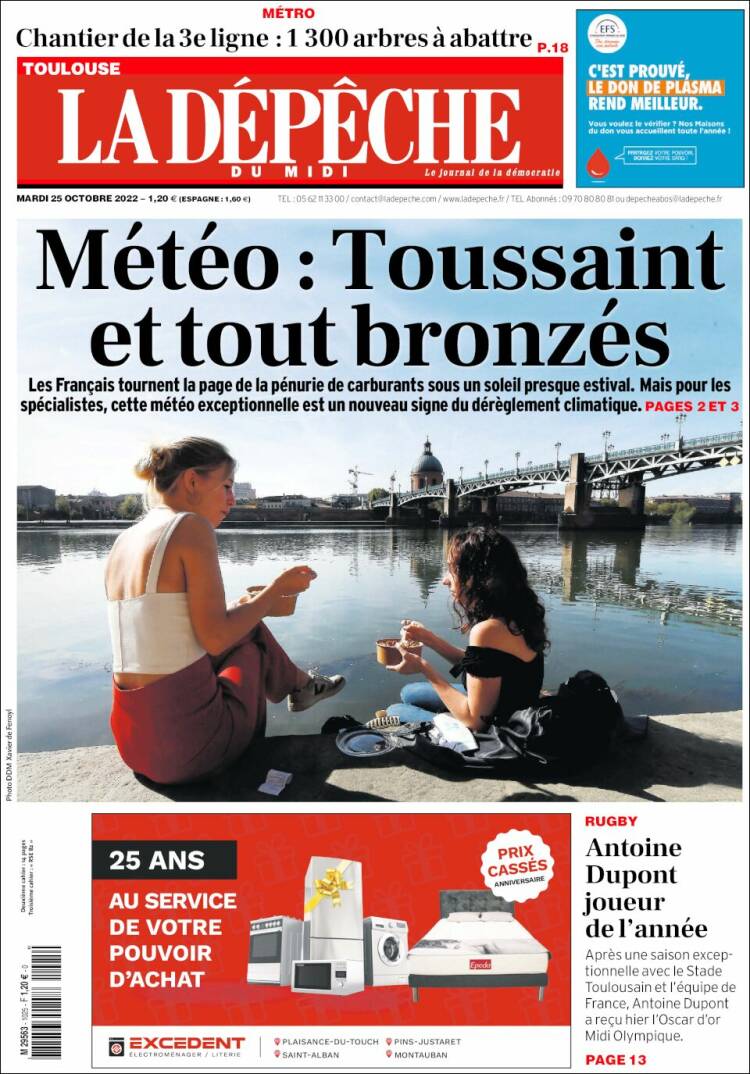 Portada de La Dépêche du Midi (Francia)