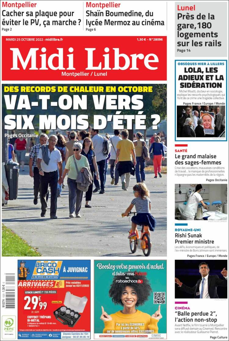 Portada de Midi Libre (Francia)