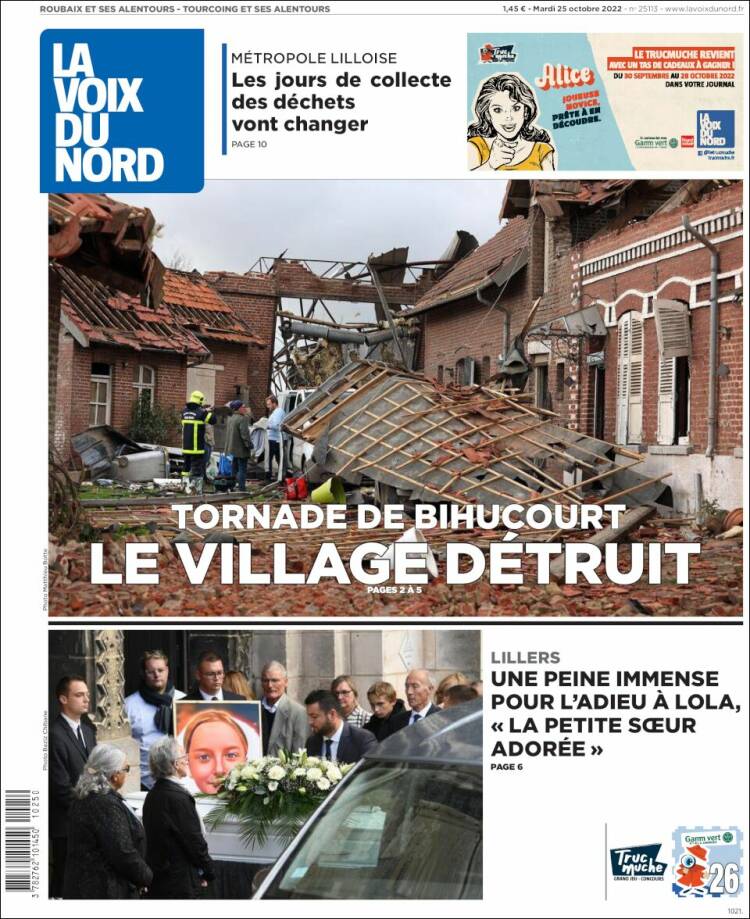 Portada de La Voix du Nord (Francia)
