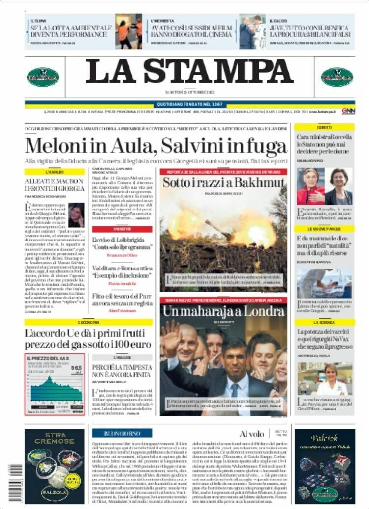 Portada de La Stampa (Italia)