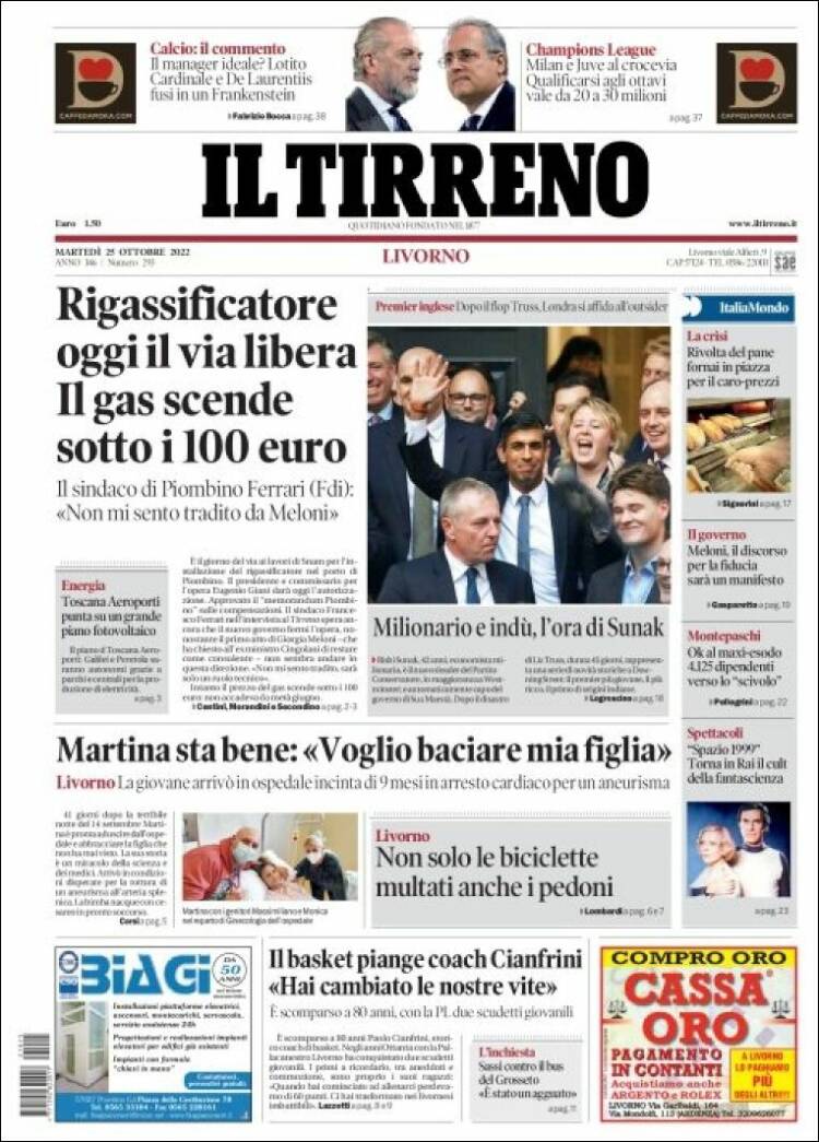 Portada de Il Tirreno (Italia)