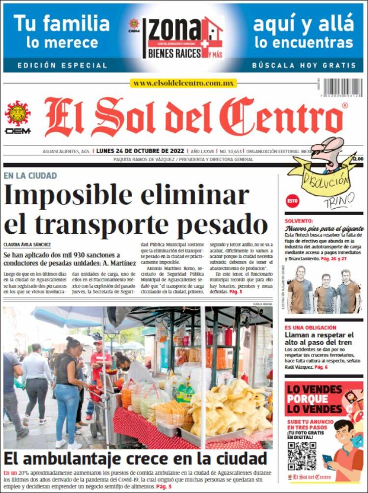Portada de El Sol del Centro (M&eacute;xico)