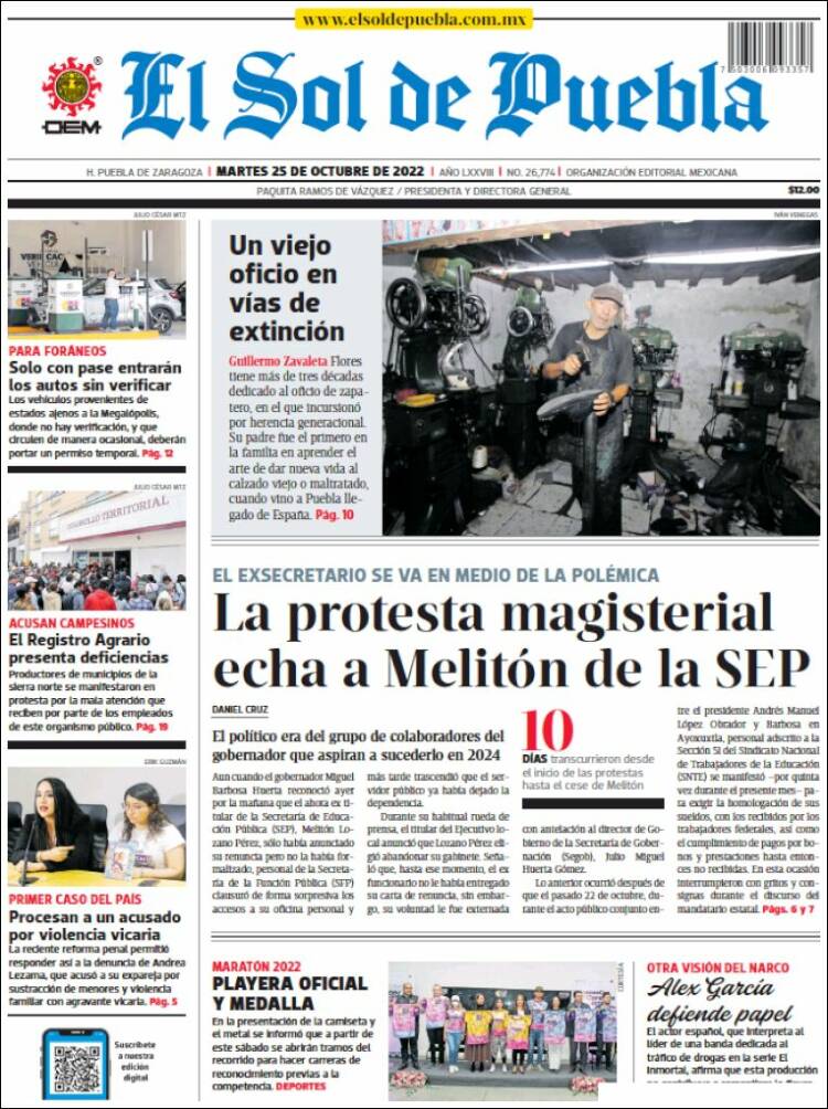 Portada de El Sol de Puebla (M&eacute;xico)