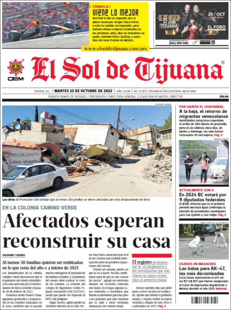 Portada de El Sol de Tijuana (M&eacute;xico)