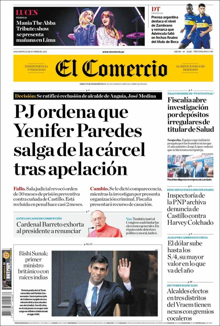 Portada de El Comercio (Per&uacute;)