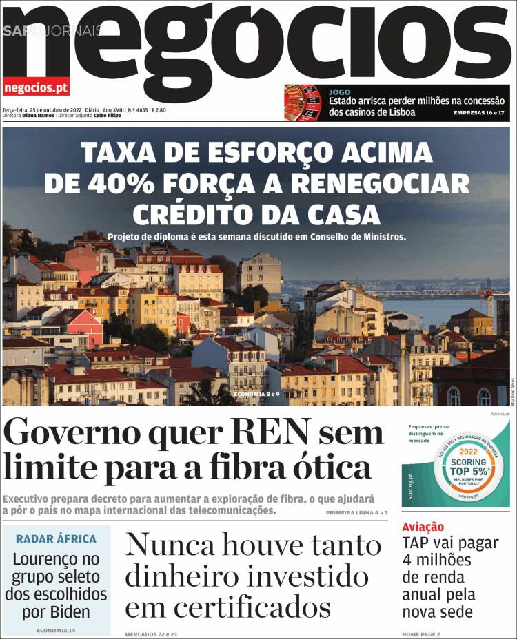 Portada de Jornal de Negócios (Portugal)