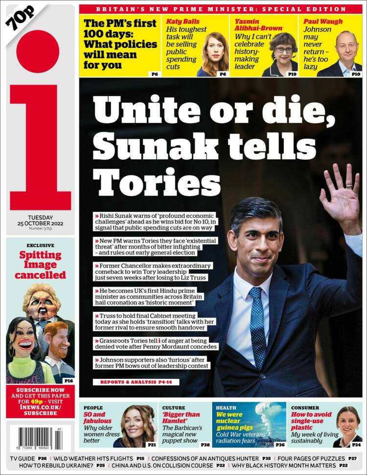 Portada de The i (Reino Unido)