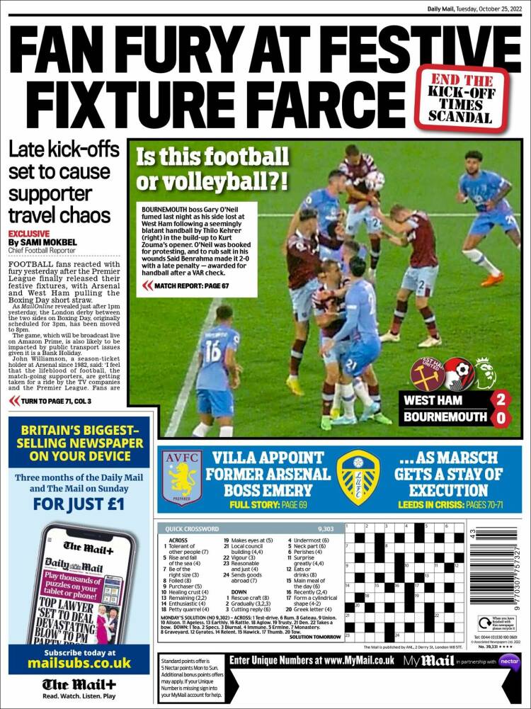 Portada de Daily Mail Sport (Reino Unido)