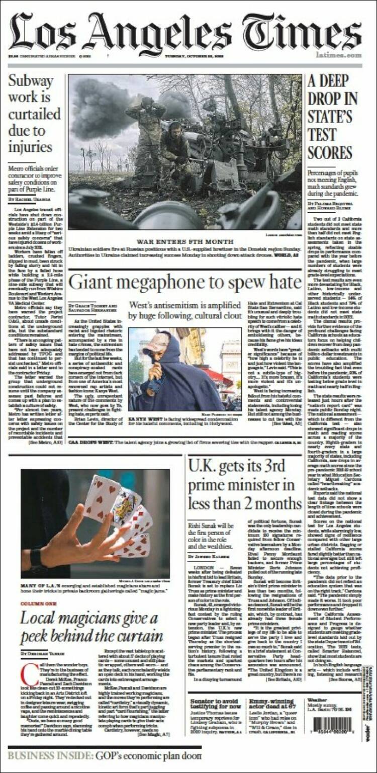 Portada de Los Angeles Times (USA)