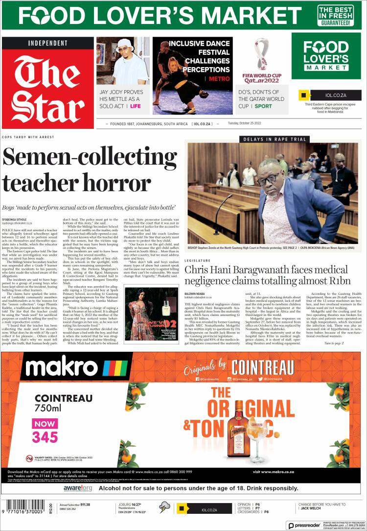 Portada de The Star (Sud&aacute;frica)